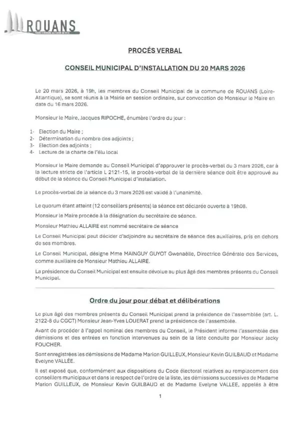 Image du document Compte-rendu du Conseil Municipal du 20 mars 2026