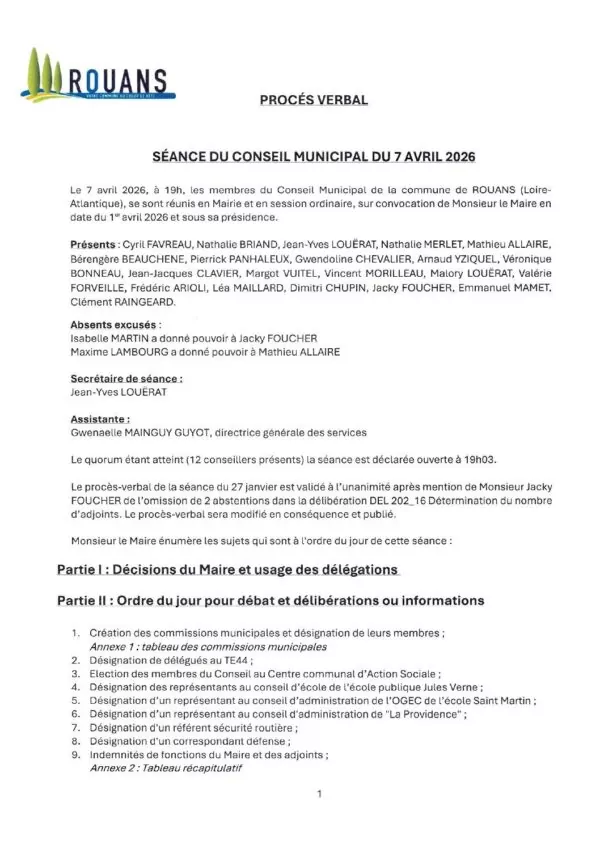 Image du document Compte-rendu du Conseil Municipal du 07 avril 2026